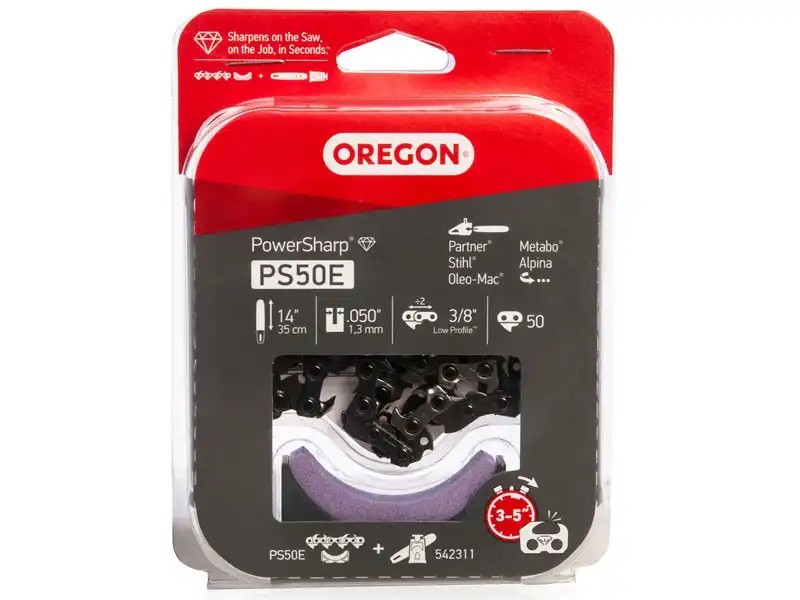 Chaîne de tronçonneuse 14" 50E et pierre d'affûtage - OREGON Powersharp